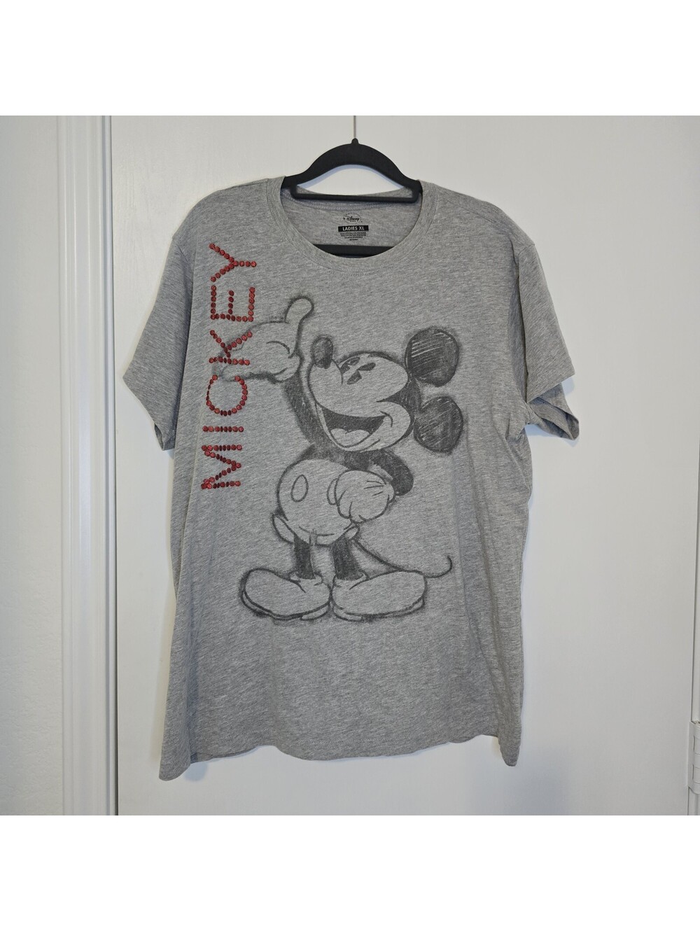 Disney Mickey Mouse Embellished Gray Sketch T-Shirt Ladies Sz XL